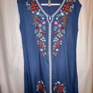 M Boho embroidered sleeveless tie back shift dress